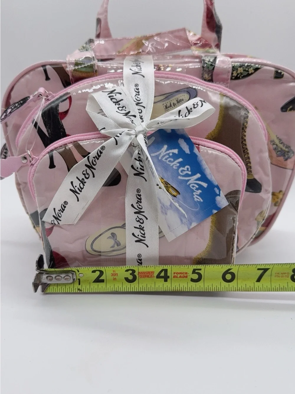 Nick & Nora vintage Pink Shoe-Print Cosmetic/trabel Bag Trio NWT